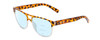 Profile View of Coyote Elixir Designer Progressive Lens Blue Light Blocking Eyeglasses in Tortoise Clear Fade Ladies Square Full Rim Acetate 52 mm with Blue Light Zone functionality illustration laid over the lens
