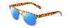 Profile View of Coyote Elixir Designer Polarized Reading Sunglasses with Custom Cut Powered Blue Mirror Lenses in Tortoise Clear Fade Ladies Square Full Rim Acetate 52 mm