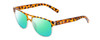 Profile View of Coyote Elixir Designer Polarized Reading Sunglasses with Custom Cut Powered Green Mirror Lenses in Tortoise Clear Fade Ladies Square Full Rim Acetate 52 mm