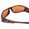 Close Up View of Coyote FP-69 Unisex Wrap Polarized Sunglasses Tortoise Brown & Green Mirror 67mm