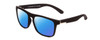 Profile View of Coyote Marco Designer Polarized Sunglasses with Custom Cut Blue Mirror Lenses in Matte Black Unisex Square Full Rim Acetate 53 mm