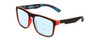 Profile View of Coyote Marco Designer Progressive Lens Blue Light Blocking Eyeglasses in Matte Black Grey Unisex Square Full Rim Acetate 53 mm with Blue Light Zone functionality illustration laid over the lens