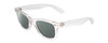 Profile View of Coyote Nomad Designer Polarized Sunglasses with Custom Cut Smoke Grey Lenses in Crystal Clear Brown Unisex Square Full Rim Acetate 49 mm