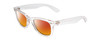 Profile View of Coyote Nomad Designer Polarized Sunglasses with Custom Cut Red Mirror Lenses in Crystal Clear Brown Unisex Square Full Rim Acetate 49 mm