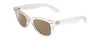 Profile View of Coyote Nomad Designer Polarized Sunglasses with Custom Cut Amber Brown Lenses in Crystal Clear Brown Unisex Square Full Rim Acetate 49 mm