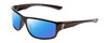 Profile View of Coyote P-37 Designer Polarized Reading Sunglasses with Custom Cut Powered Blue Mirror Lenses in Gloss Black Unisex Rectangle Full Rim Acetate 61 mm