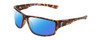 Profile View of Coyote P-37 Designer Polarized Sunglasses with Custom Cut Blue Mirror Lenses in Matte Tortoise Unisex Rectangle Full Rim Acetate 61 mm