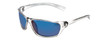 Profile View of Coyote P-38 Unisex Designer Polarized Sunglasses Crystal Grey & Blue Mirror 65mm