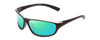 Profile View of Coyote P-38 Designer Polarized Reading Sunglasses with Custom Cut Powered Green Mirror Lenses in Matte Black Grey Unisex Wrap Full Rim Acetate 65 mm