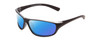 Profile View of Coyote P-38 Designer Polarized Reading Sunglasses with Custom Cut Powered Blue Mirror Lenses in Matte Black Grey Unisex Wrap Full Rim Acetate 65 mm