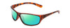 Profile View of Coyote P-38 Designer Polarized Reading Sunglasses with Custom Cut Powered Green Mirror Lenses in Matte Tortoise Unisex Wrap Full Rim Acetate 65 mm