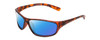Profile View of Coyote P-38 Designer Polarized Reading Sunglasses with Custom Cut Powered Blue Mirror Lenses in Matte Tortoise Unisex Wrap Full Rim Acetate 65 mm