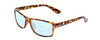 Profile View of Coyote P-43 Designer Progressive Lens Blue Light Blocking Eyeglasses in Dark Tortoise Unisex Rectangle Full Rim Acetate 58 mm with Blue Light Zone functionality illustration laid over the lens