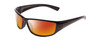 Profile View of Coyote P-44 Designer Polarized Sunglasses with Custom Cut Red Mirror Lenses in Gloss Black Unisex Wrap Full Rim Acetate 66 mm