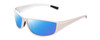 Profile View of Coyote P-44 Designer Polarized Sunglasses with Custom Cut Blue Mirror Lenses in White Brown Mens Wrap Full Rim Acetate 66 mm