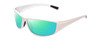 Profile View of Coyote P-44 Designer Polarized Reading Sunglasses with Custom Cut Powered Green Mirror Lenses in White Brown Mens Wrap Full Rim Acetate 66 mm