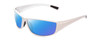 Profile View of Coyote P-44 Designer Polarized Reading Sunglasses with Custom Cut Powered Blue Mirror Lenses in White Brown Mens Wrap Full Rim Acetate 66 mm