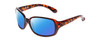 Profile View of Coyote P-57 Designer Polarized Sunglasses with Custom Cut Blue Mirror Lenses in Tortoise Ladies Rectangle Full Rim Acetate 59 mm