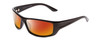 Profile View of Coyote P-59 Designer Polarized Sunglasses with Custom Cut Red Mirror Lenses in Gloss Black Unisex Wrap Full Rim Acetate 63 mm