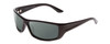 Profile View of Coyote P-59 Designer Polarized Reading Sunglasses with Custom Cut Powered Smoke Grey Lenses in Gloss Black Unisex Wrap Full Rim Acetate 63 mm