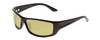 Profile View of Coyote P-59 Designer Polarized Reading Sunglasses with Custom Cut Powered Sun Flower Yellow Lenses in Gloss Black Unisex Wrap Full Rim Acetate 63 mm