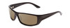 Profile View of Coyote P-59 Designer Polarized Reading Sunglasses with Custom Cut Powered Amber Brown Lenses in Gloss Black Unisex Wrap Full Rim Acetate 63 mm