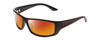 Profile View of Coyote P-59 Designer Polarized Sunglasses with Custom Cut Red Mirror Lenses in Matte Black Grey Unisex Wrap Full Rim Acetate 63 mm
