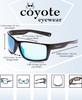 Dimensions View of Coyote Raptor Mens Wrap Polarized Sunglasses Gloss Black Grey & Blue Mirror 63mm