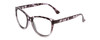 Profile View of Coyote Raven Designer Progressive Lens Blue Light Blocking Eyeglasses in Purple Tortoise Brown Ladies Cateye Full Rim Acetate 54 mm with Blue Light Zone functionality illustration laid over the lens