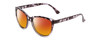 Profile View of Coyote Raven Designer Polarized Sunglasses with Custom Cut Red Mirror Lenses in Purple Tortoise Brown Ladies Cateye Full Rim Acetate 54 mm