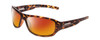 Profile View of Coyote Sonoma Designer Polarized Sunglasses with Custom Cut Red Mirror Lenses in Dark Matte Tortoise Unisex Wrap Full Rim Acetate 61 mm