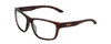 Profile View of Smith Optics Basecamp Designer Progressive Lens Blue Light Blocking Eyeglasses in Matte Tortoise Havana Brown Gold Unisex Square Full Rim Acetate 58 mm with Blue Light Zone functionality illustration laid over the lens