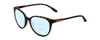 Profile View of Smith Optics Cheetah Designer Progressive Lens Blue Light Blocking Eyeglasses in Matte Ash Tortoise Brown Grey Ladies Cateye Full Rim Acetate 54 mm with Blue Light Zone functionality illustration laid over the lens