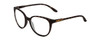 Profile View of Smith Optics Cheetah Designer Progressive Lens Blue Light Blocking Eyeglasses in Matte Ash Tortoise Brown Grey Ladies Cateye Full Rim Acetate 54 mm with Blue Light Zone functionality illustration laid over the lens