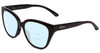 Profile View of Smith Optics Era Designer Progressive Lens Blue Light Blocking Eyeglasses in Gloss Black Ladies Cateye Full Rim Acetate 55 mm with Blue Light Zone functionality illustration laid over the lens