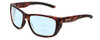 Profile View of Smith Optics Longfin Designer Progressive Lens Blue Light Blocking Eyeglasses in Matte Tortoise Havana Gold Unisex Rectangle Full Rim Acetate 59 mm with Blue Light Zone functionality illustration laid over the lens