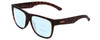 Profile View of Smith Optics Lowdown 2 Designer Progressive Lens Blue Light Blocking Eyeglasses in Matte Tortoise Havana Brown Gold Unisex Classic Full Rim Acetate 55 mm with Blue Light Zone functionality illustration laid over the lens