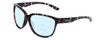 Profile View of Smith Optics Monterey Designer Progressive Lens Blue Light Blocking Eyeglasses in Sky Tortoise Havana Marble Brown Ladies Cateye Full Rim Acetate 58 mm with Blue Light Zone functionality illustration laid over the lens