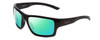 Profile View of Smith Optics Outback Designer Polarized Reading Sunglasses with Custom Cut Powered Green Mirror Lenses in Gloss Black Unisex Square Full Rim Acetate 59 mm