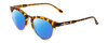 Profile View of Smith Optics Questa Designer Polarized Sunglasses with Custom Cut Blue Mirror Lenses in Amber Brown Tortoise Ladies Round Full Rim Acetate 50 mm