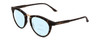 Profile View of Smith Optics Questa Designer Progressive Lens Blue Light Blocking Eyeglasses in Matte Ash Tortoise Brown Grey Ladies Round Full Rim Acetate 50 mm with Blue Light Zone functionality illustration laid over the lens
