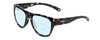 Profile View of Smith Optics Rockaway Designer Progressive Lens Blue Light Blocking Eyeglasses in Sky Tortoise Havana Marble Brown Ladies Cateye Full Rim Acetate 52 mm with Blue Light Zone functionality illustration laid over the lens