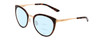 Profile View of Smith Optics Somerset Designer Progressive Lens Blue Light Blocking Eyeglasses in Tortoise Havana Gold Ladies Cateye Full Rim Stainless Steel 53 mm with Blue Light Zone functionality illustration laid over the lens