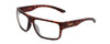Profile View of Smith Optics Soundtrack Designer Progressive Lens Blue Light Blocking Eyeglasses in Matte Tortoise Havana Gold Unisex Rectangle Full Rim Acetate 61 mm with Blue Light Zone functionality illustration laid over the lens