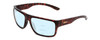 Profile View of Smith Optics Soundtrack Designer Progressive Lens Blue Light Blocking Eyeglasses in Tortoise Havana Gold Unisex Rectangle Full Rim Acetate 61 mm with Blue Light Zone functionality illustration laid over the lens