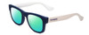 Profile View of Havaianas PARATY/M Designer Polarized Reading Sunglasses with Custom Cut Powered Green Mirror Lenses in Blue White Unisex Classic Full Rim Acetate 50 mm