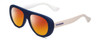 Profile View of Havaianas RIO/M Designer Polarized Sunglasses with Custom Cut Red Mirror Lenses in Matte Blue White Unisex Retro Full Rim Acetate 54 mm