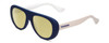 Profile View of Havaianas RIO/M Designer Polarized Reading Sunglasses with Custom Cut Powered Sun Flower Yellow Lenses in Matte Blue White Unisex Retro Full Rim Acetate 54 mm
