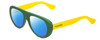 Profile View of Havaianas RIO/M Designer Polarized Sunglasses with Custom Cut Blue Mirror Lenses in Matte Green Yellow Unisex Retro Full Rim Acetate 54 mm