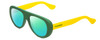Profile View of Havaianas RIO/M Designer Polarized Reading Sunglasses with Custom Cut Powered Green Mirror Lenses in Matte Green Yellow Unisex Retro Full Rim Acetate 54 mm